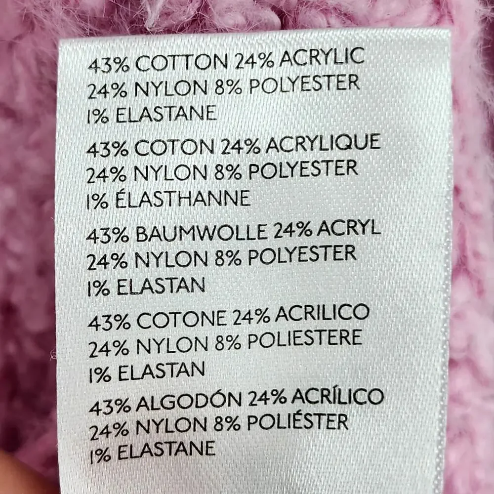 Anthropologie Maeve Chenille Chunky Knit Pink Cowl Turtleneck Sweater Size Small